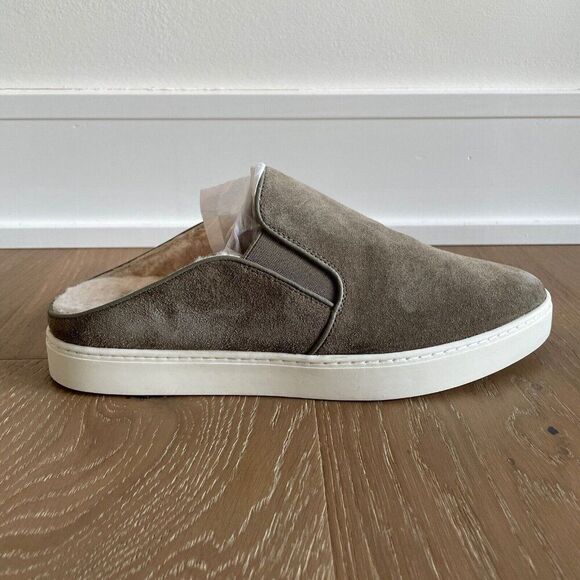 Vince Garvey Slip On Mule Sneaker Womens 5 Flint Brown Shearling Suede NEW - Picture 4 of 8